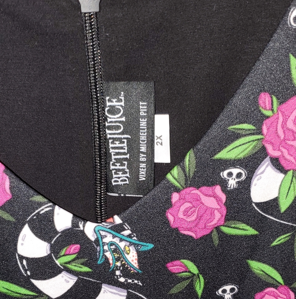 Vixen By Micheline Pitt - BEETLEJUICE™ Sandworm & Roses Swing Dress Size 2XL EUC - Picture 4 of 5